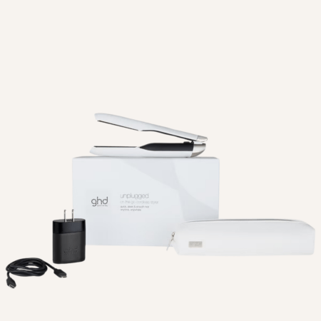 ghd unplugged blanc lisseur (sans fil) avec sa pochette de voyage