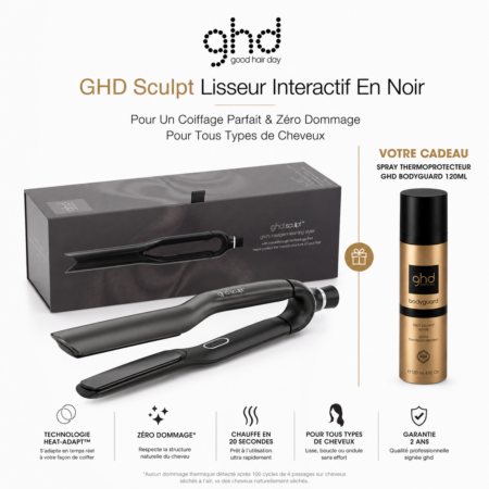 GHD Sculpt Lisseur Interactif En Noir - Pour Un Coiffage Parfait & Zéro Dommage - Pour Tous Types de Cheveux